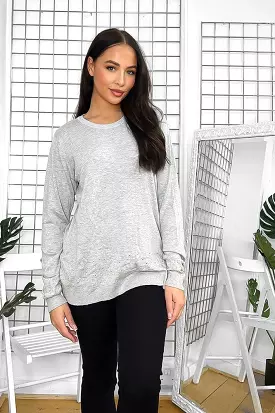 Grey Crystals Embellished Pullover