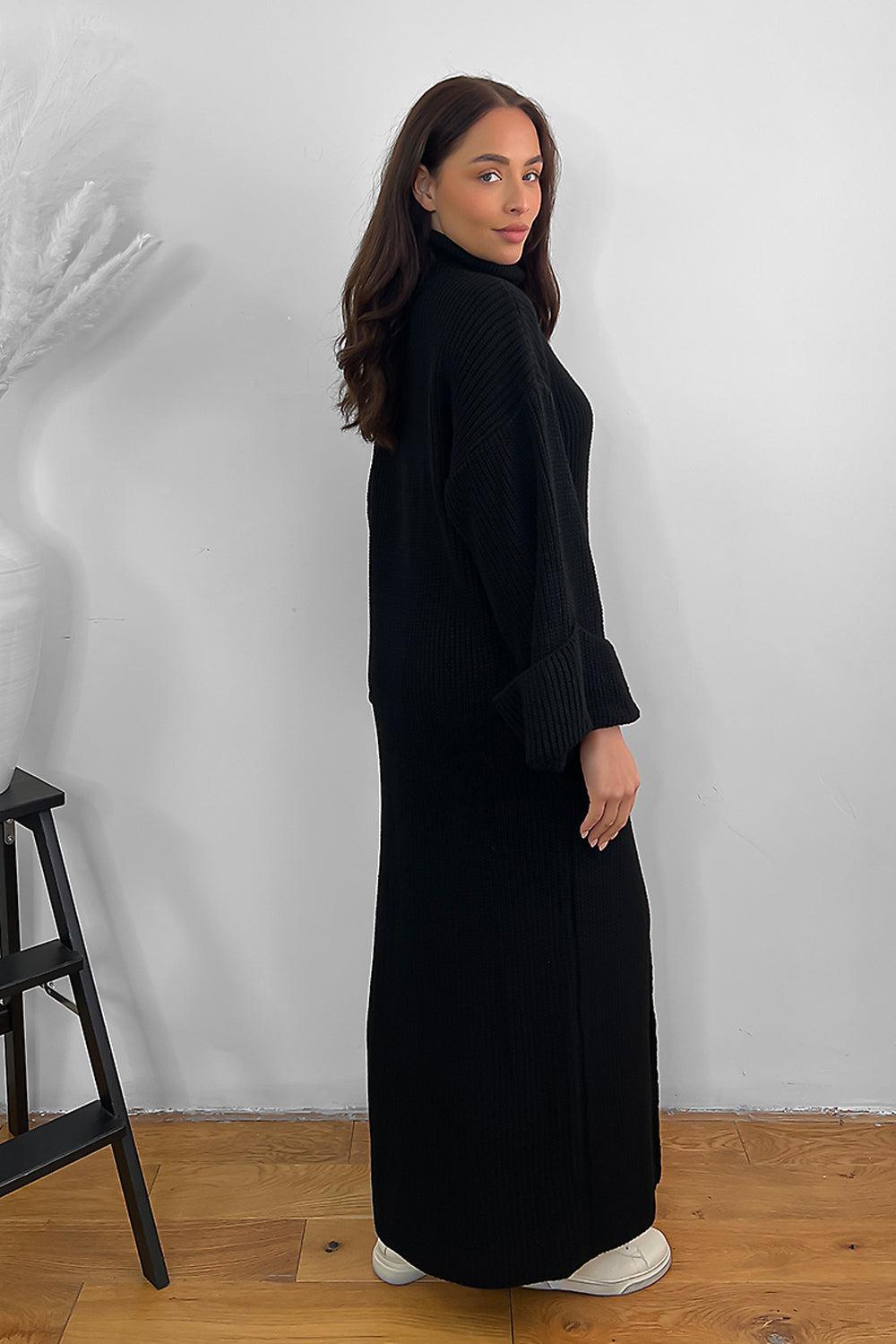 High Neck Front Split Maxi Pullover