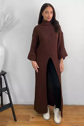 High Neck Front Split Maxi Pullover