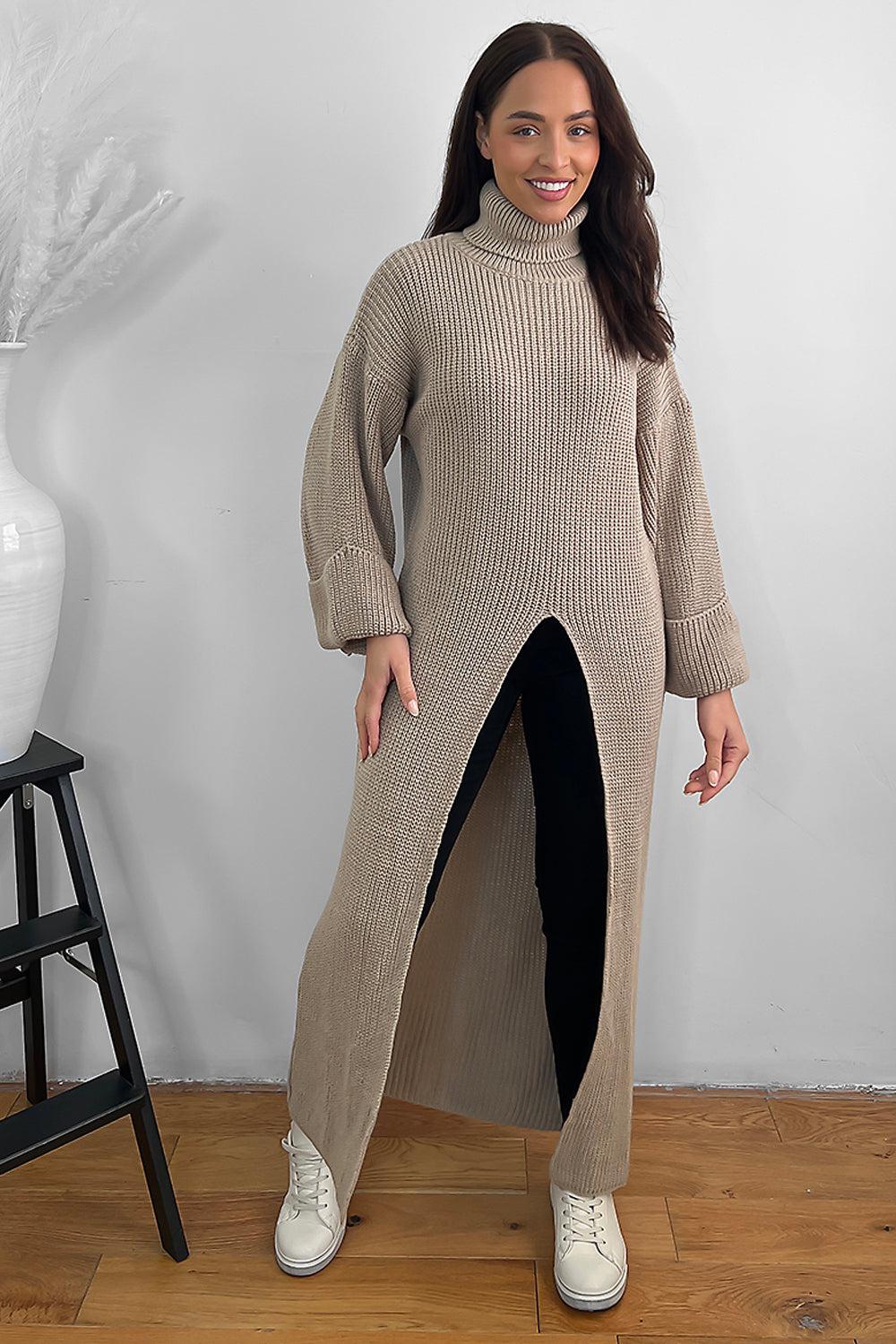 High Neck Front Split Maxi Pullover