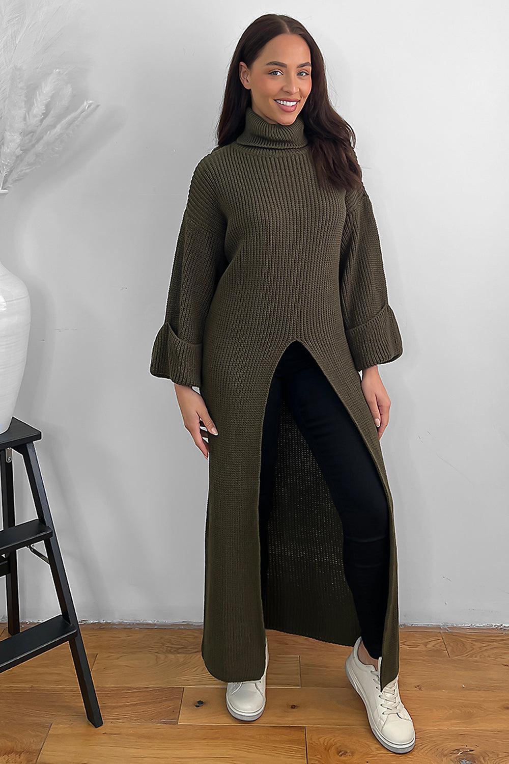 High Neck Front Split Maxi Pullover