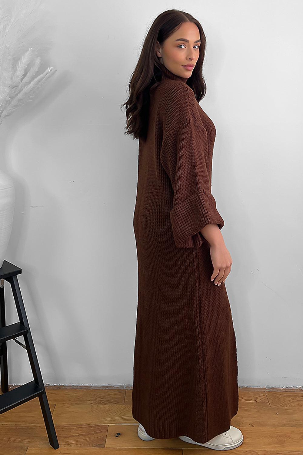 High Neck Front Split Maxi Pullover