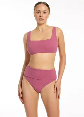 Isla Rib Fold Down High Waisted Bikini Bottom - Mauve