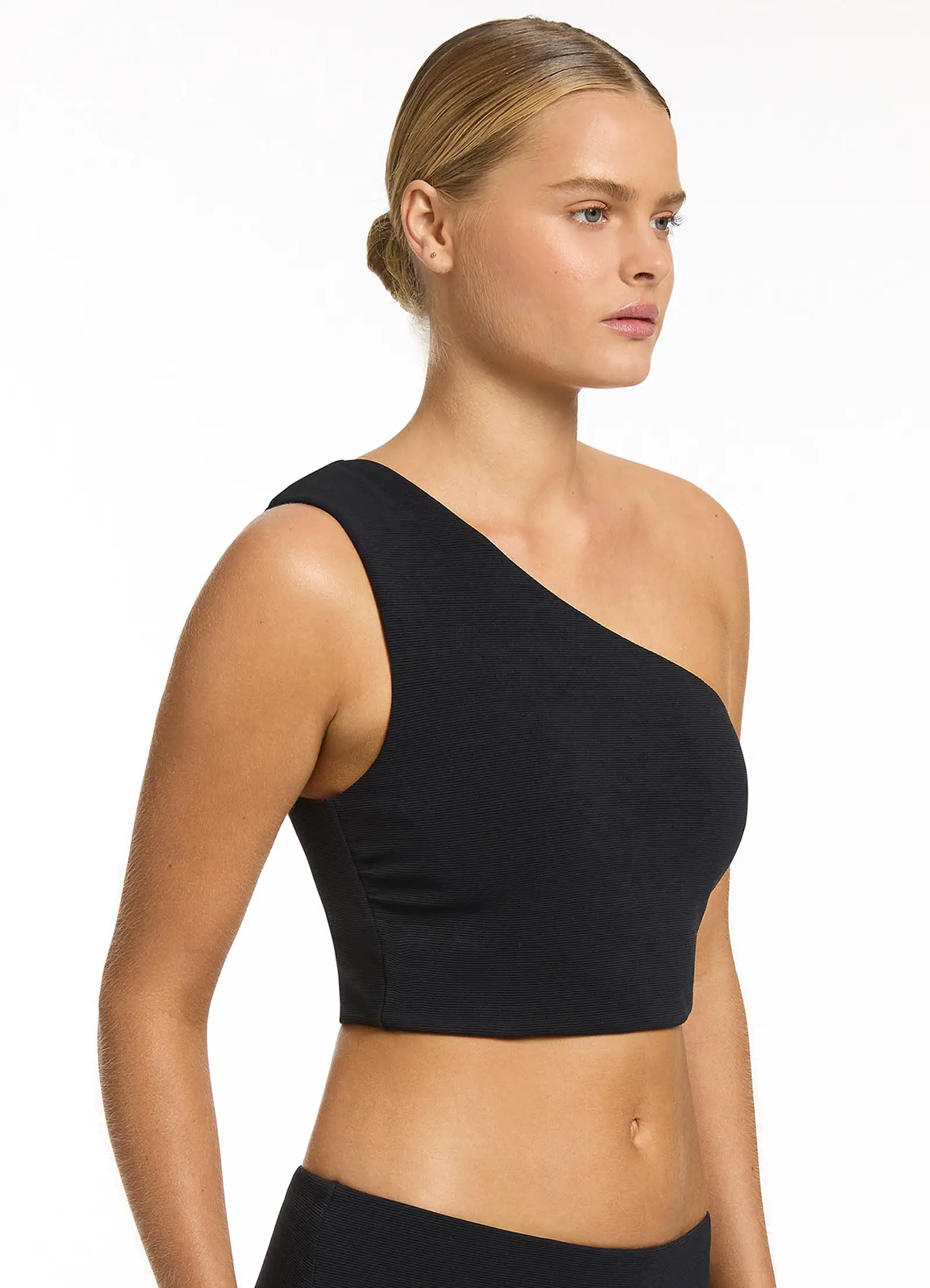 Isla Rib Wide Shoulder Top - Black