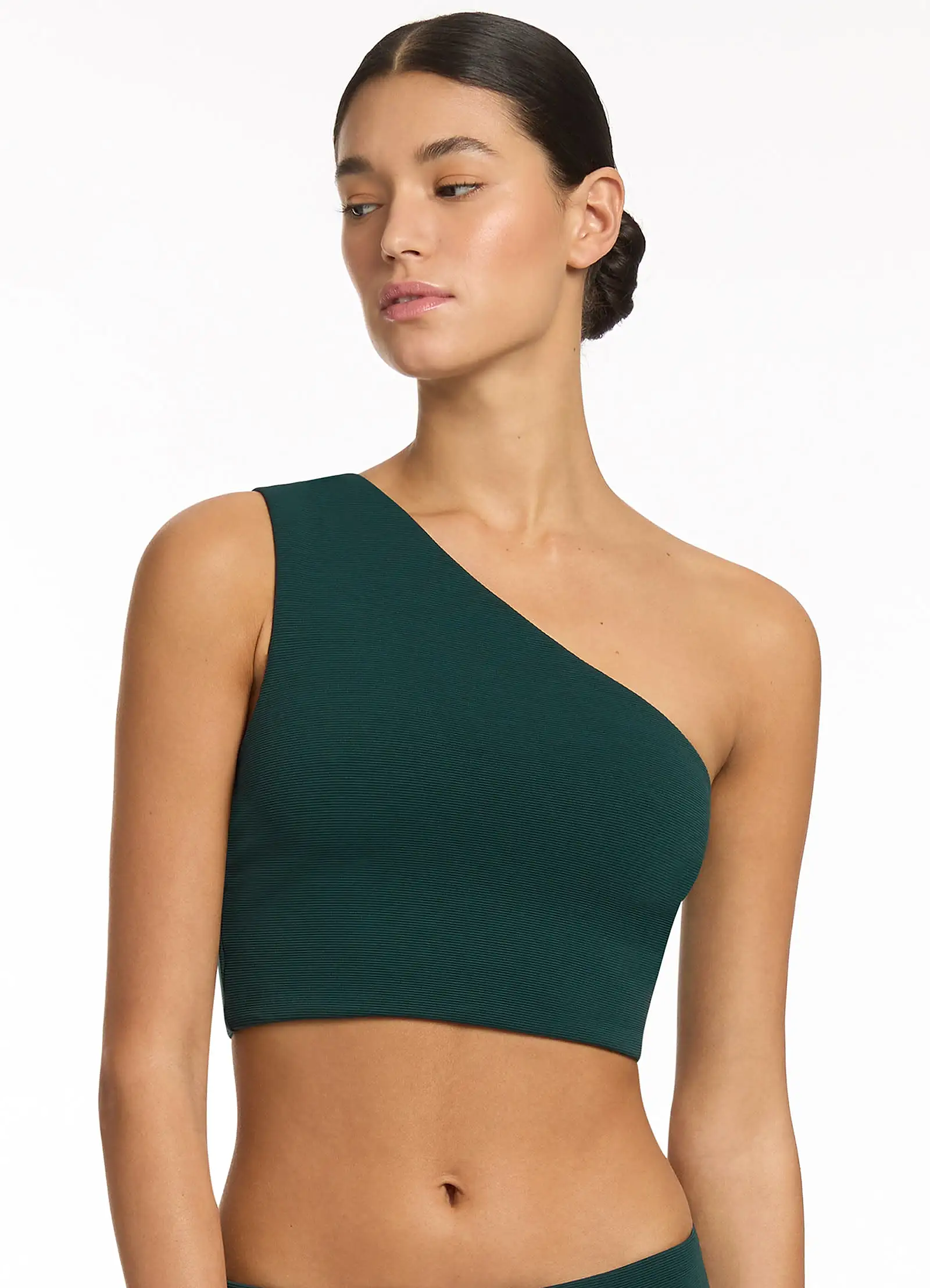 Isla Rib Wide Shoulder Top - Forest