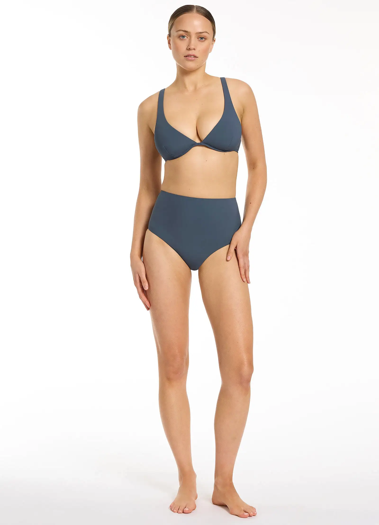 Jetset High Waisted Bikini Bottom - Steel Blue