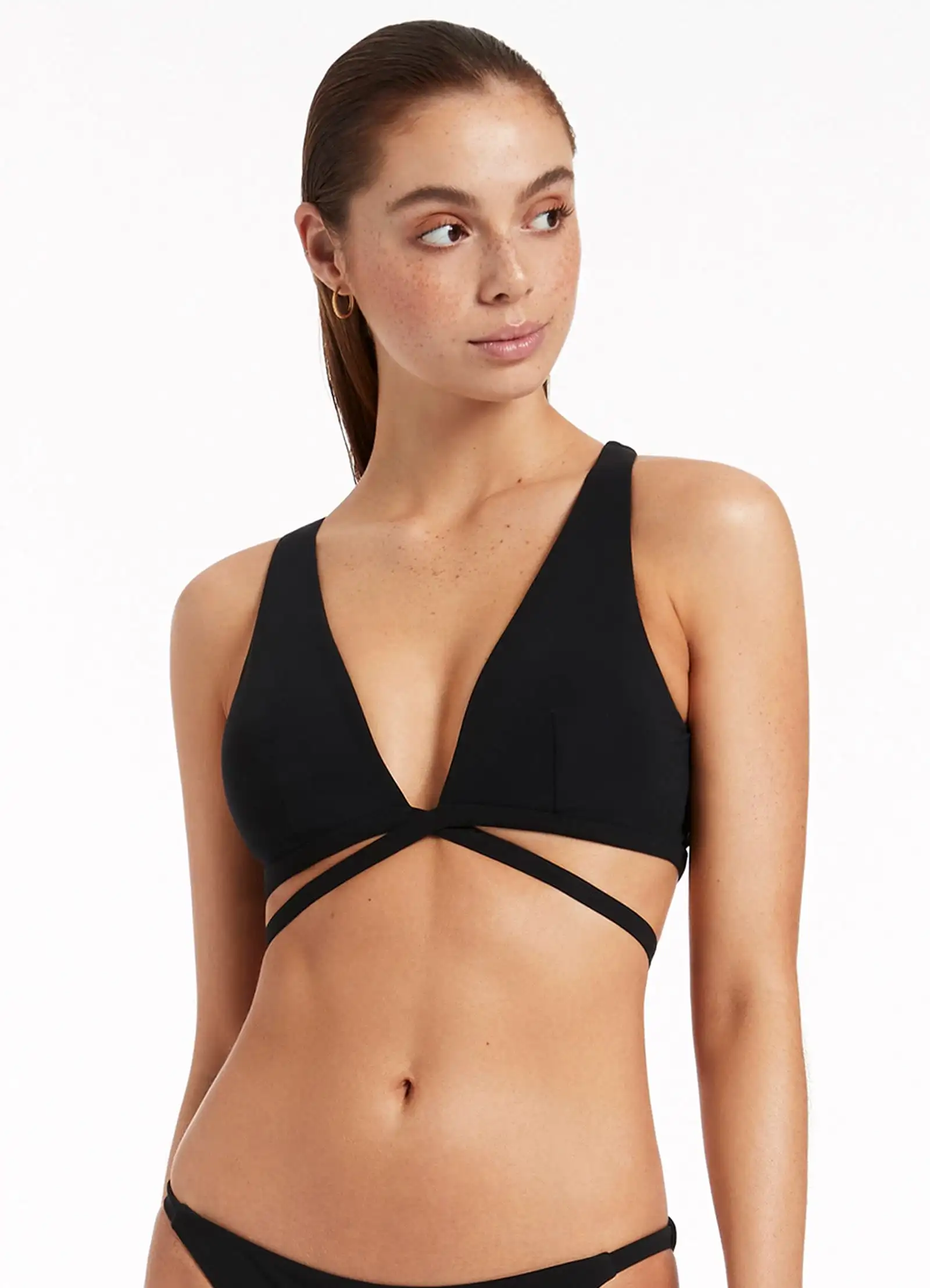 Jetset Wrap Tie Plunge Top - Black