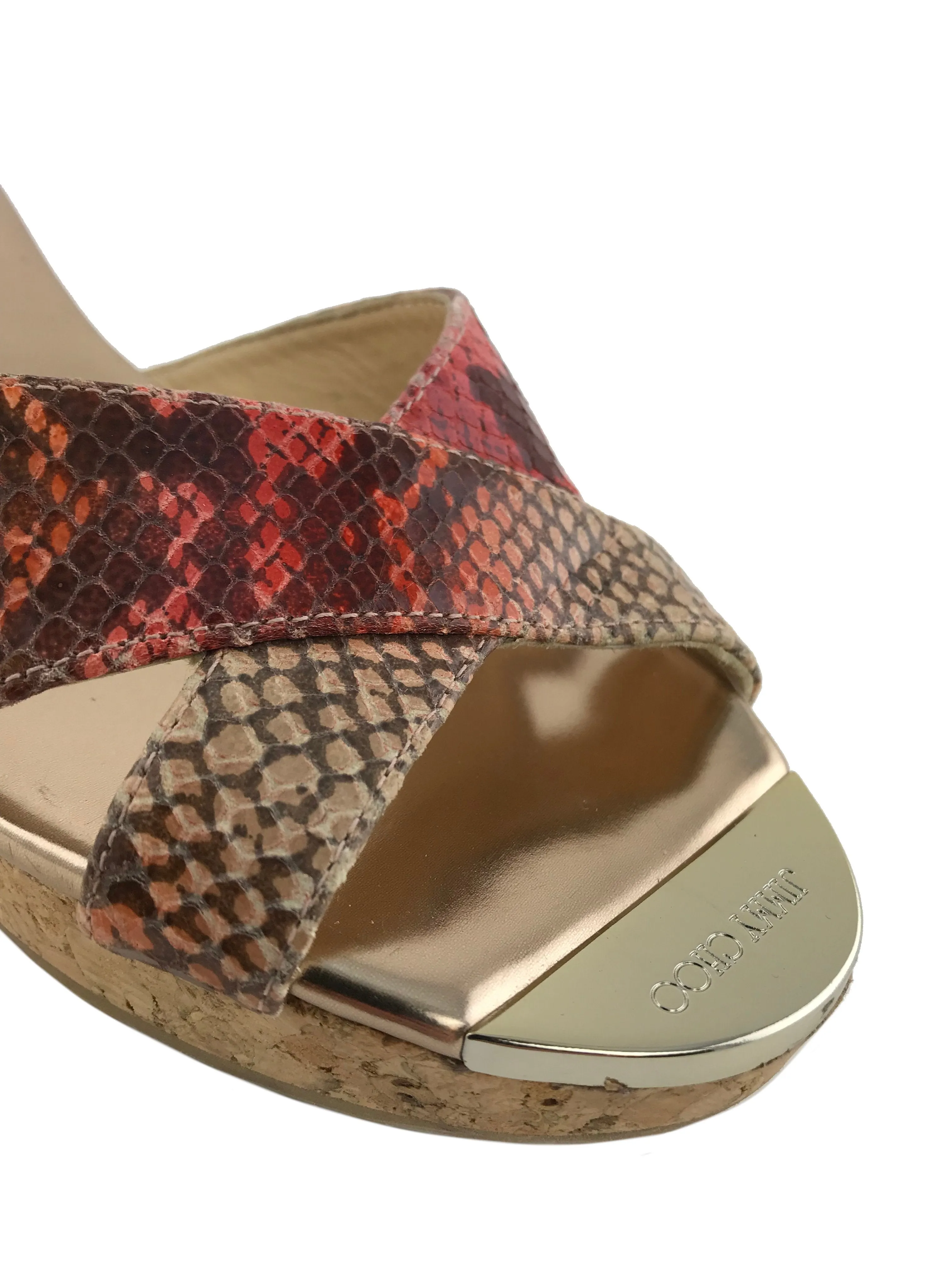 Jimmy Choo Prima Snakeskin Cork Sandals Size 7.5