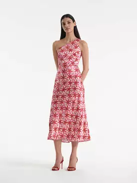 Justine Silk Satin One Shoulder Midi Dress - Starfish Pink