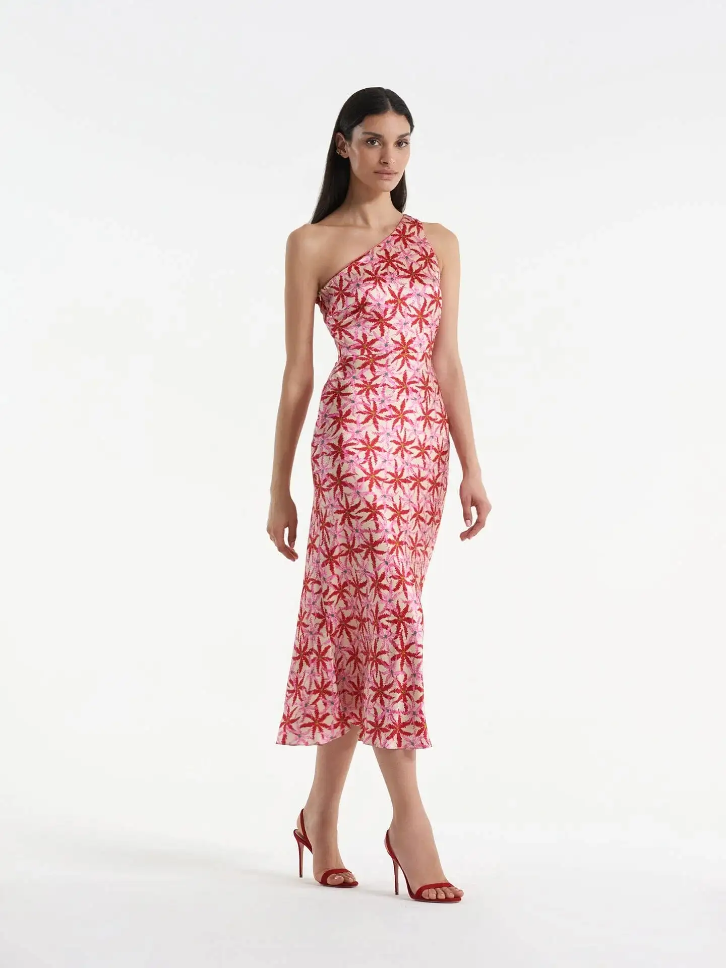 Justine Silk Satin One Shoulder Midi Dress - Starfish Pink