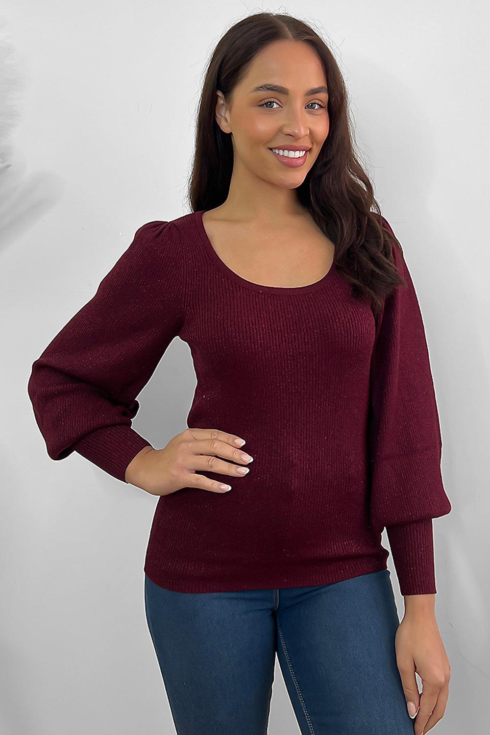 Lantern Sleeves Scoop Neck Pullover