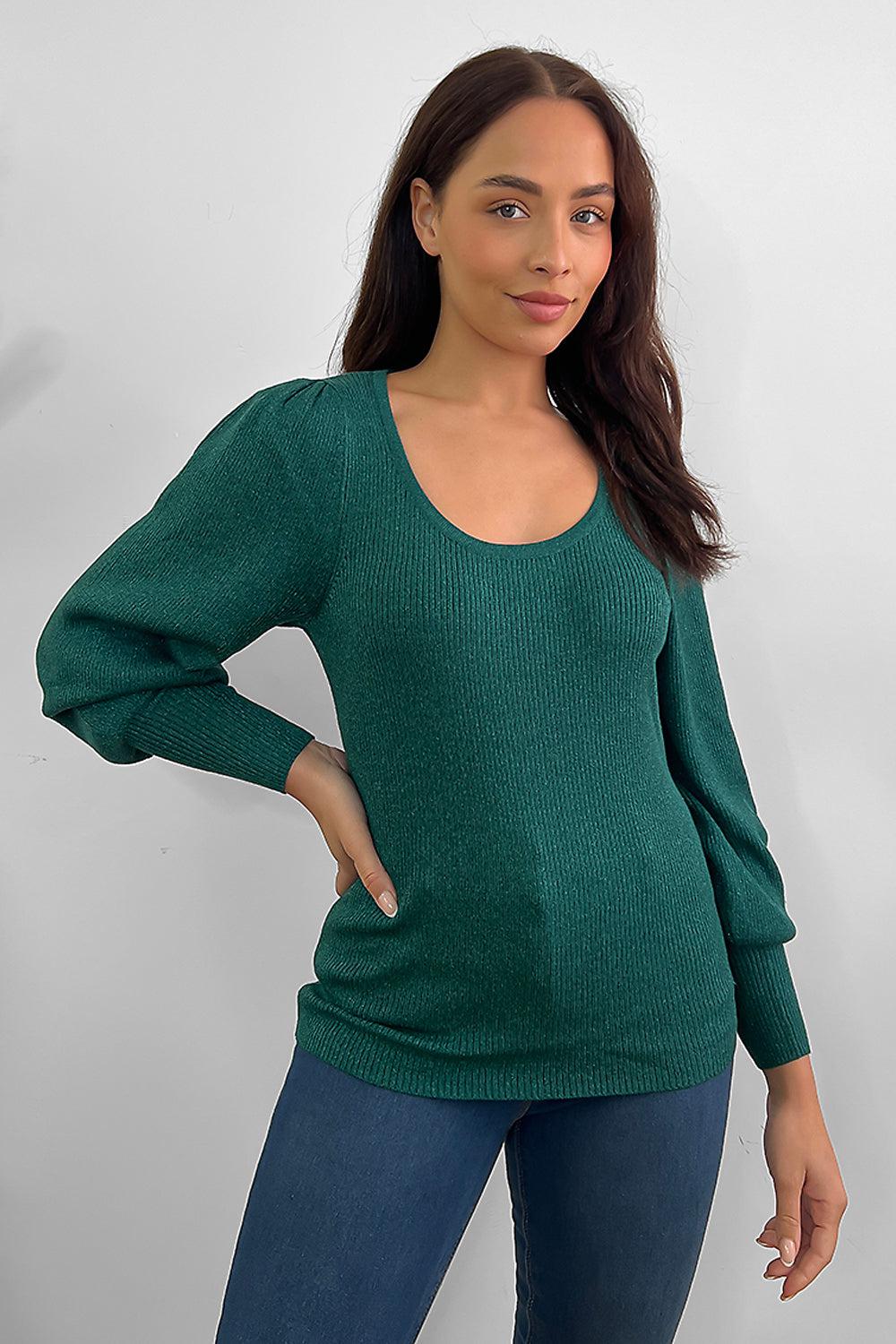 Lantern Sleeves Scoop Neck Pullover