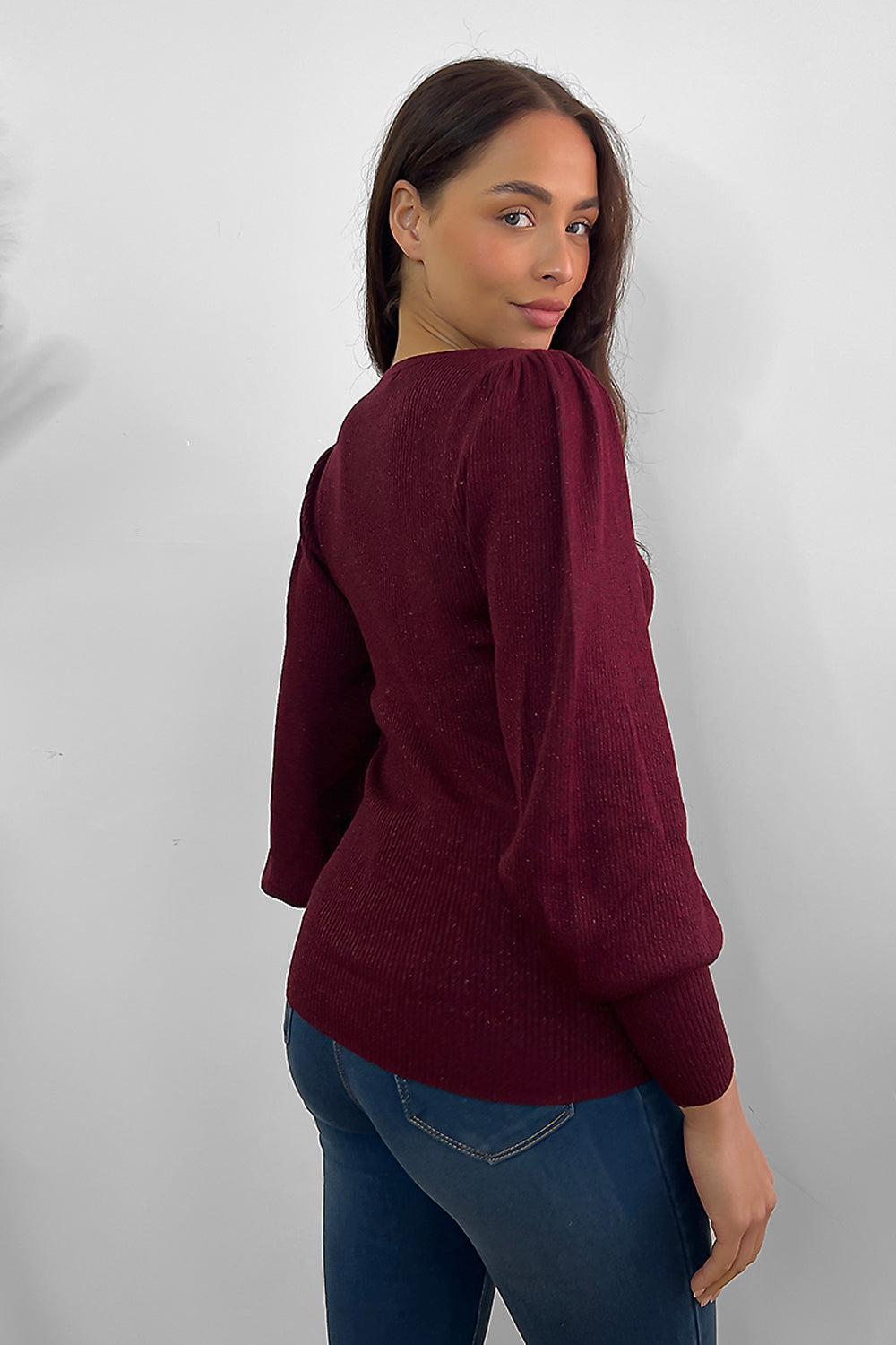 Lantern Sleeves Scoop Neck Pullover