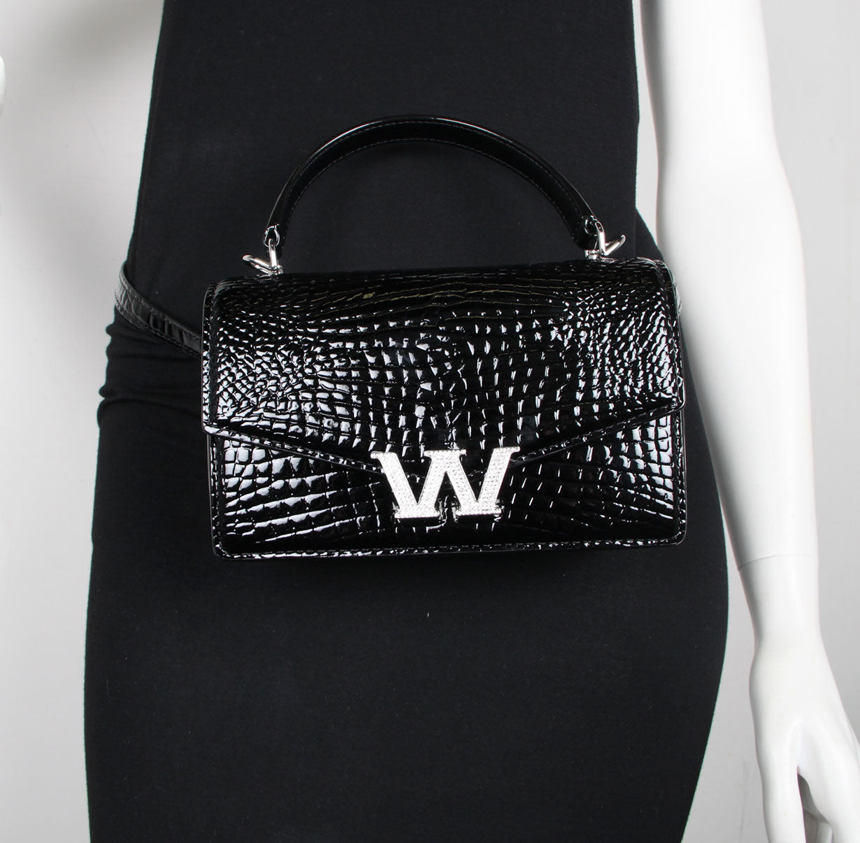 Legacy Mini Satchel/Belt, Black Croc