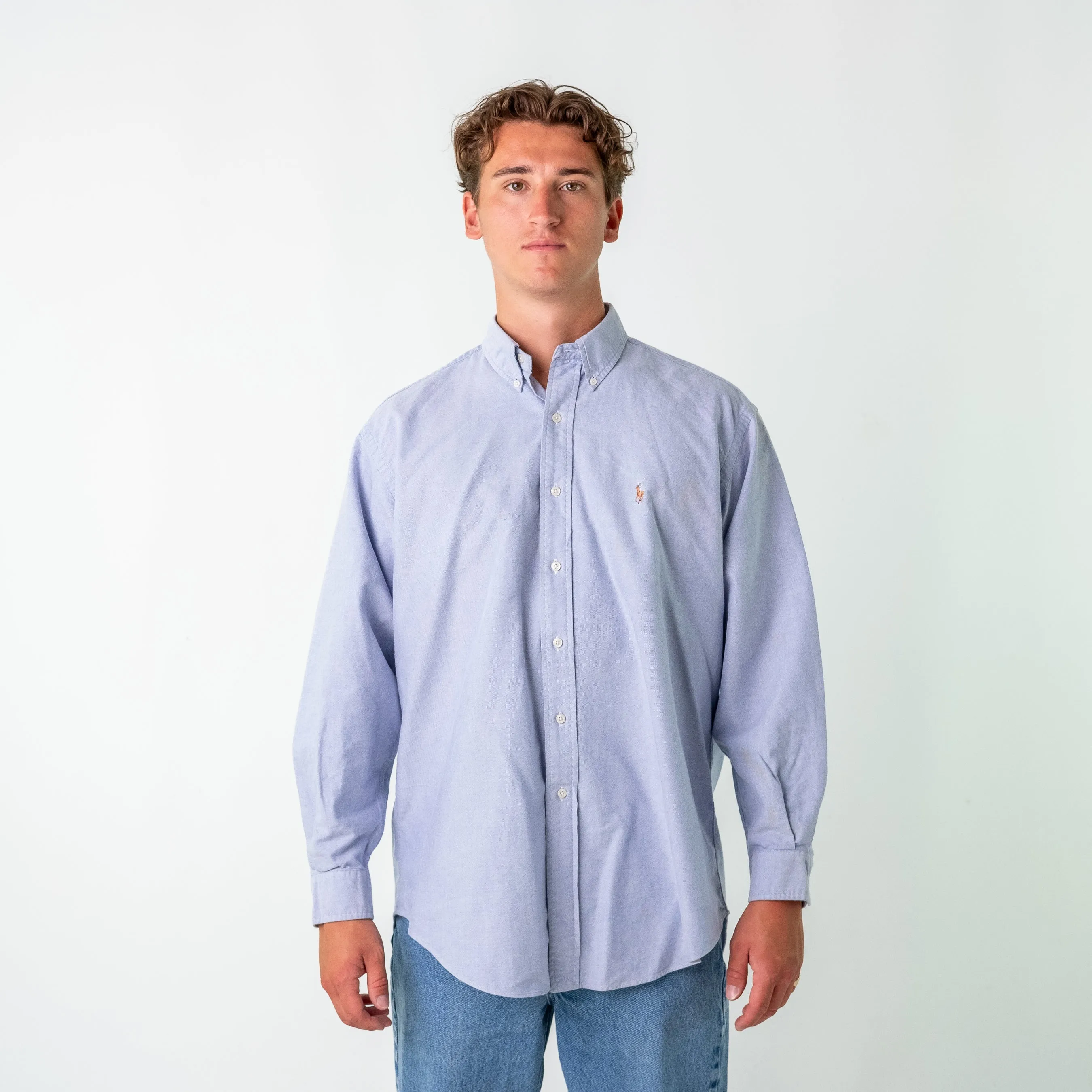 Light Blue 90s Polo Ralph LaurenYarmouth Longsleeve Casual Shirt (L)