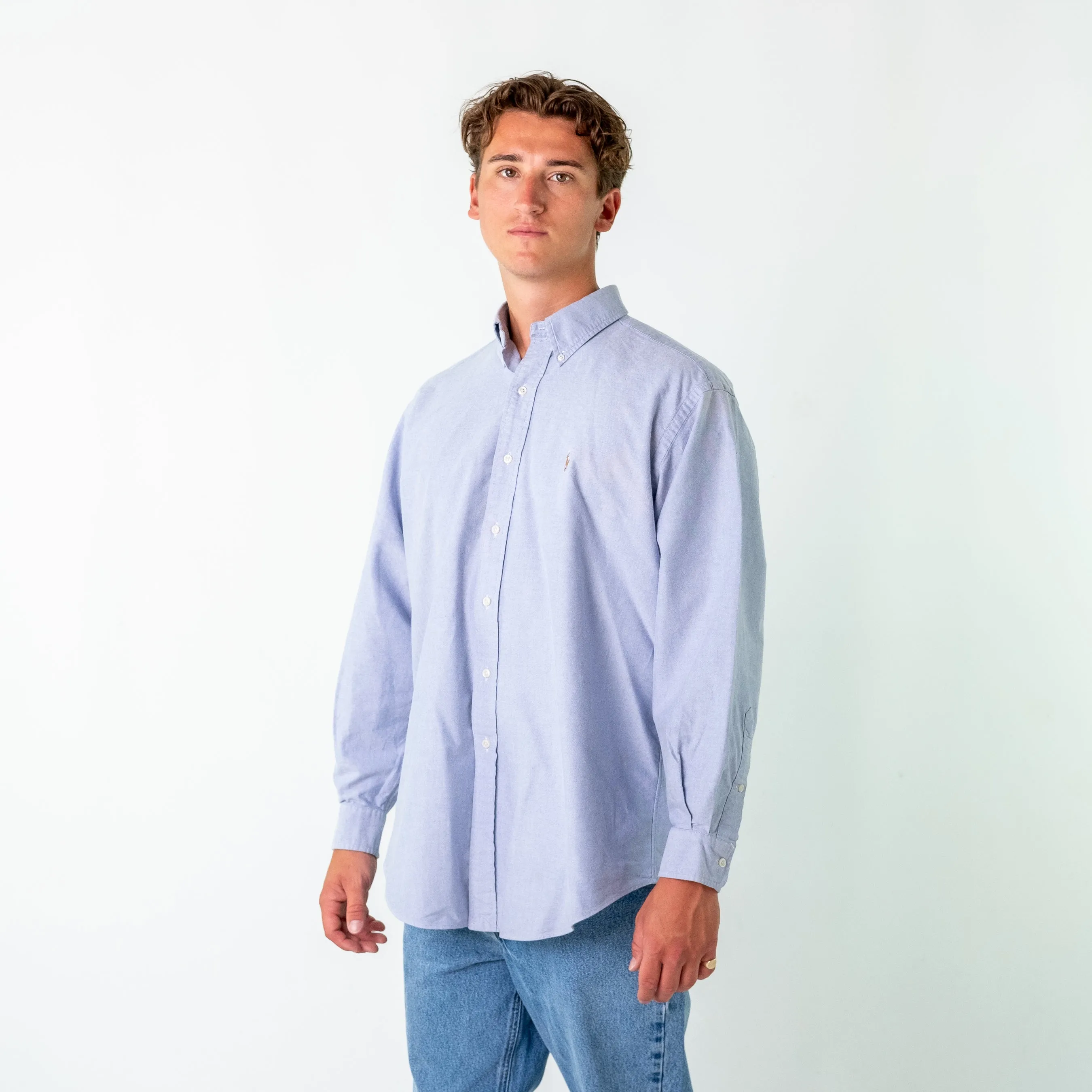 Light Blue 90s Polo Ralph LaurenYarmouth Longsleeve Casual Shirt (L)