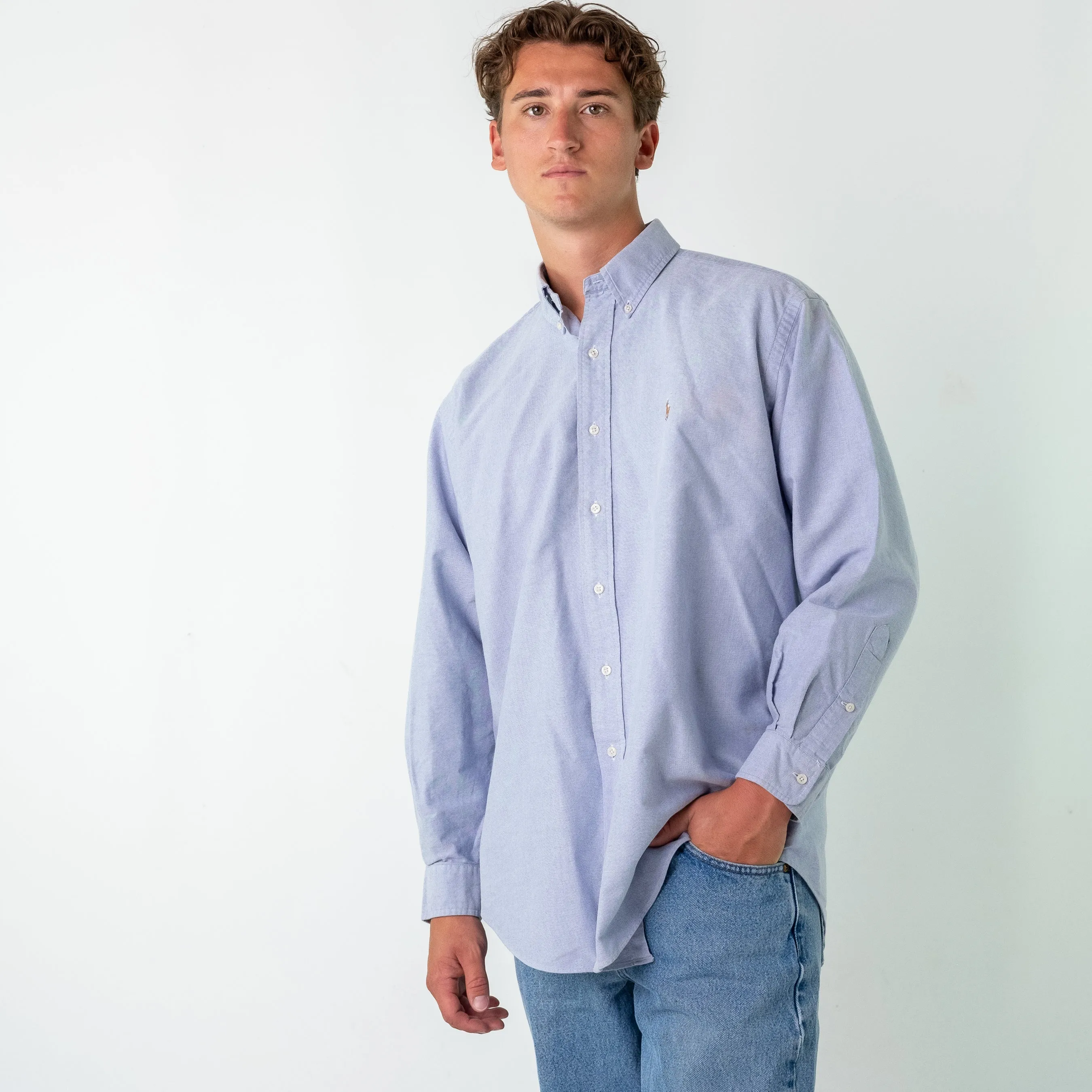 Light Blue 90s Polo Ralph LaurenYarmouth Longsleeve Casual Shirt (L)