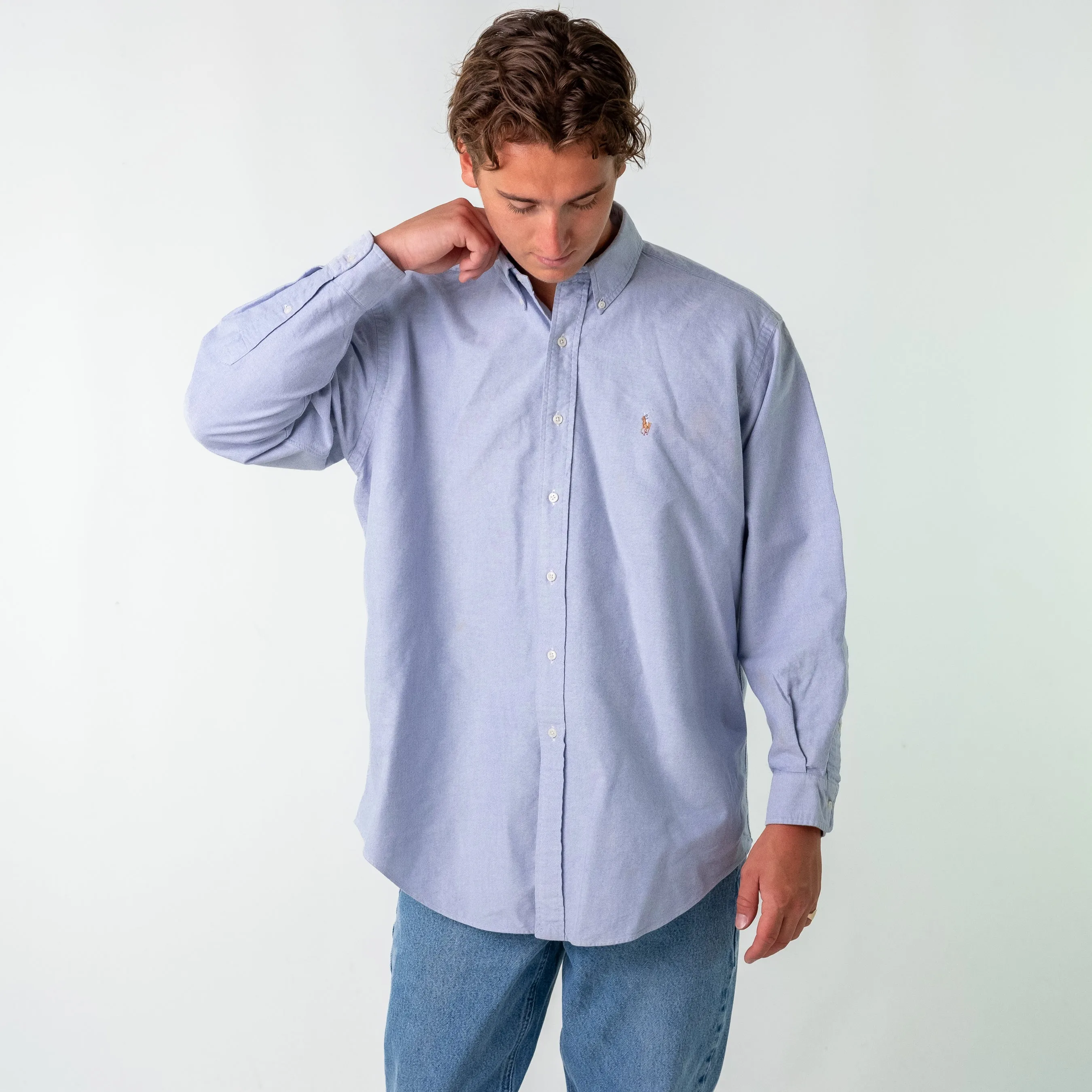 Light Blue 90s Polo Ralph LaurenYarmouth Longsleeve Casual Shirt (L)