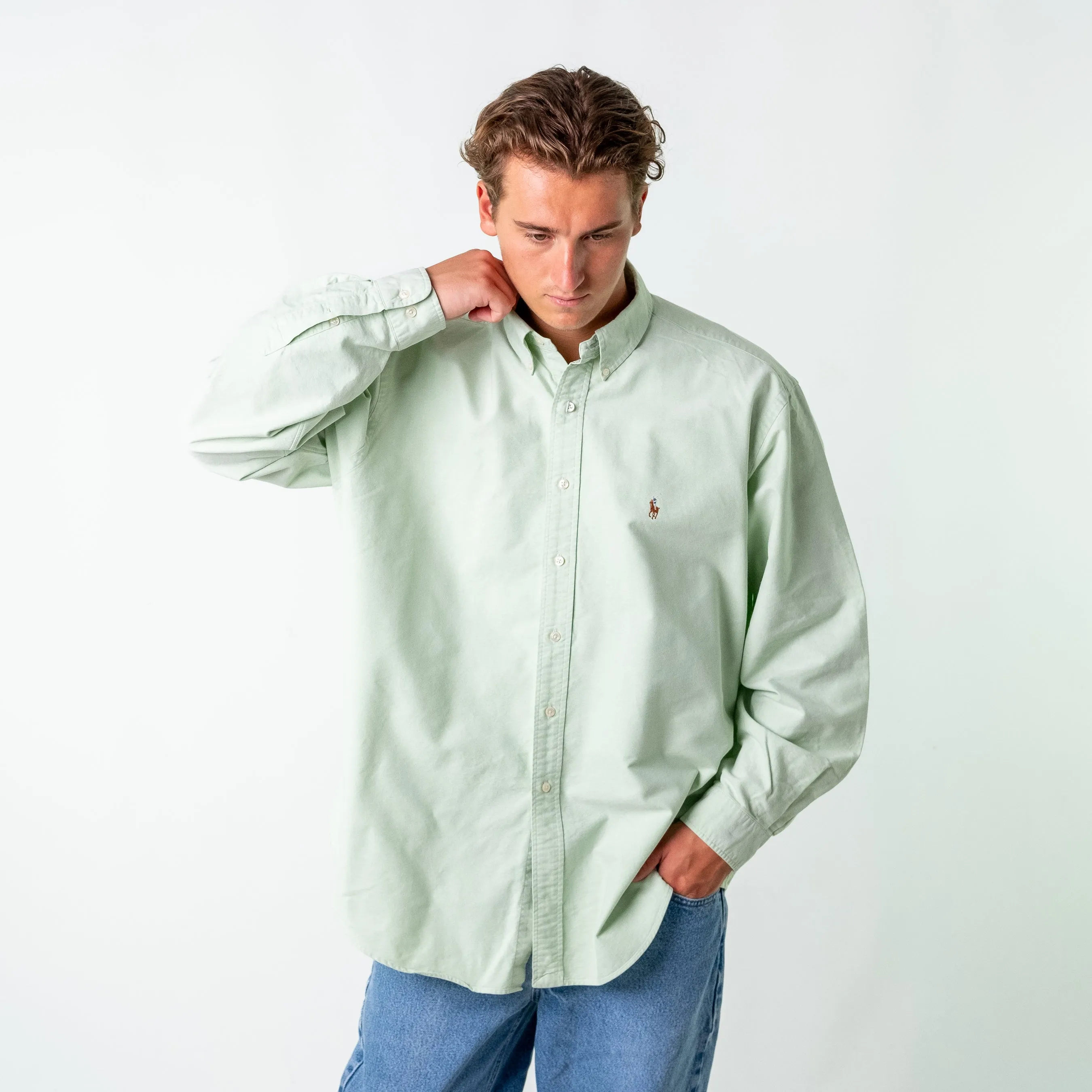 Light Green 90s Polo Ralph Lauren Longsleeve Casual Shirt (XXL)