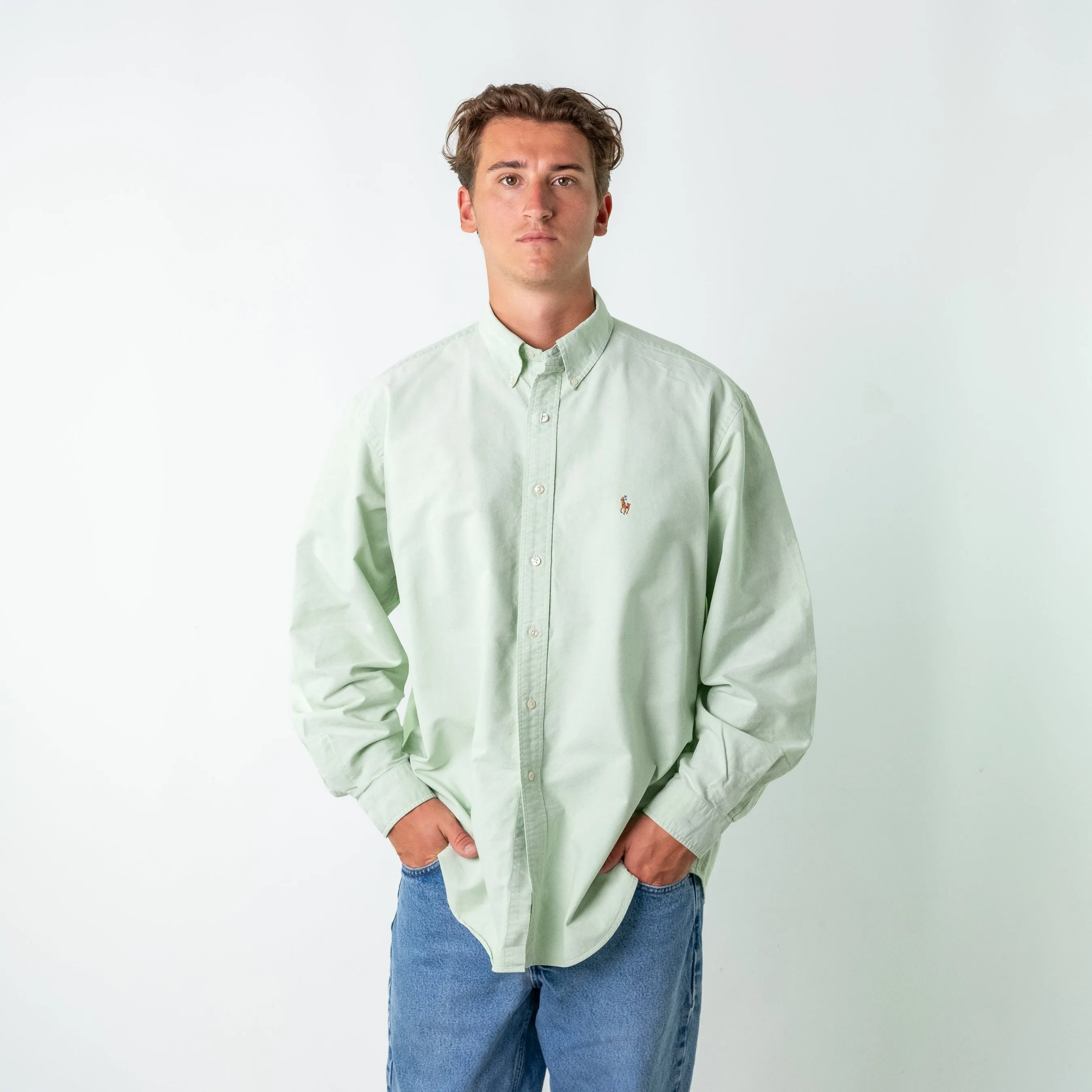 Light Green 90s Polo Ralph Lauren Longsleeve Casual Shirt (XXL)