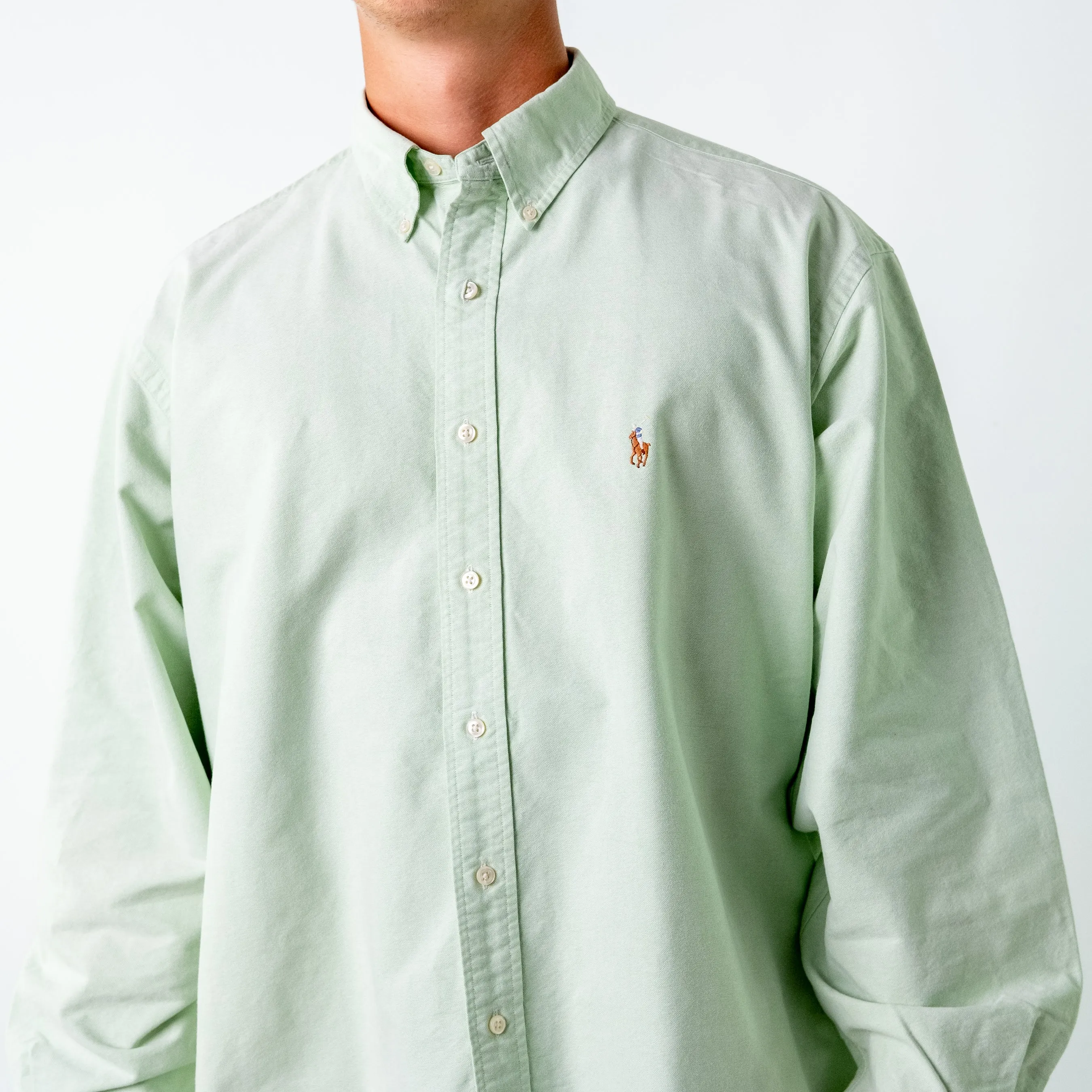 Light Green 90s Polo Ralph Lauren Longsleeve Casual Shirt (XXL)