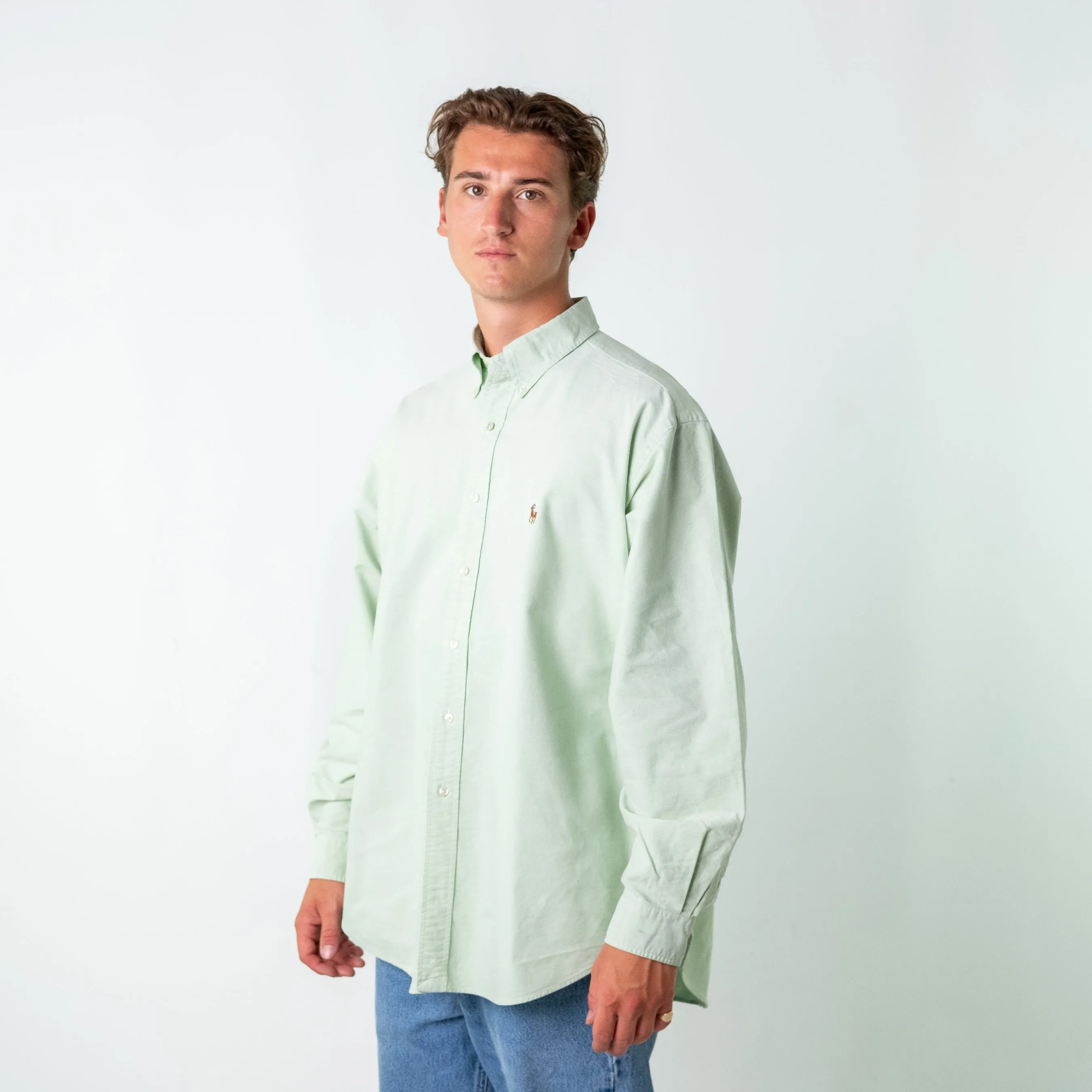 Light Green 90s Polo Ralph Lauren Longsleeve Casual Shirt (XXL)