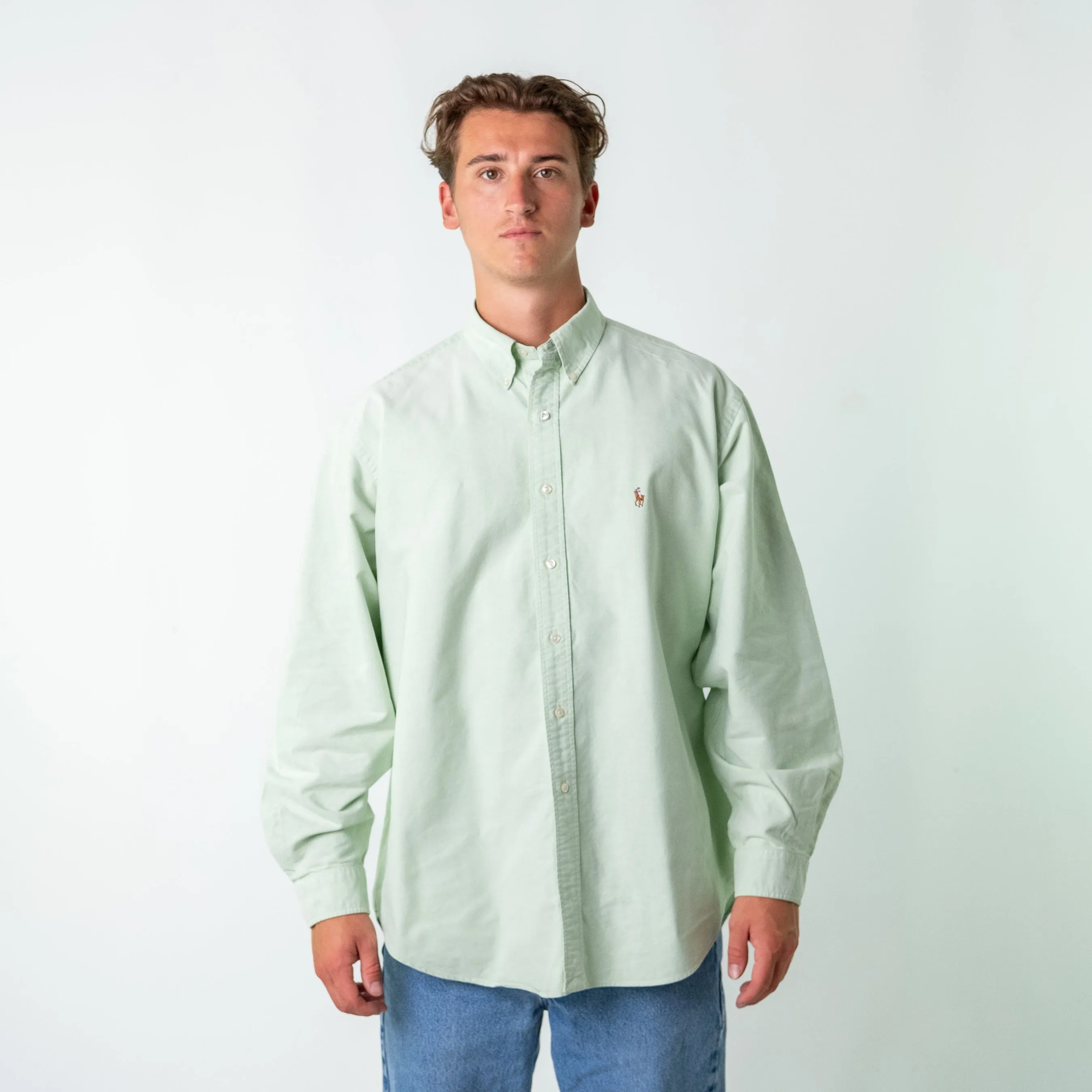 Light Green 90s Polo Ralph Lauren Longsleeve Casual Shirt (XXL)