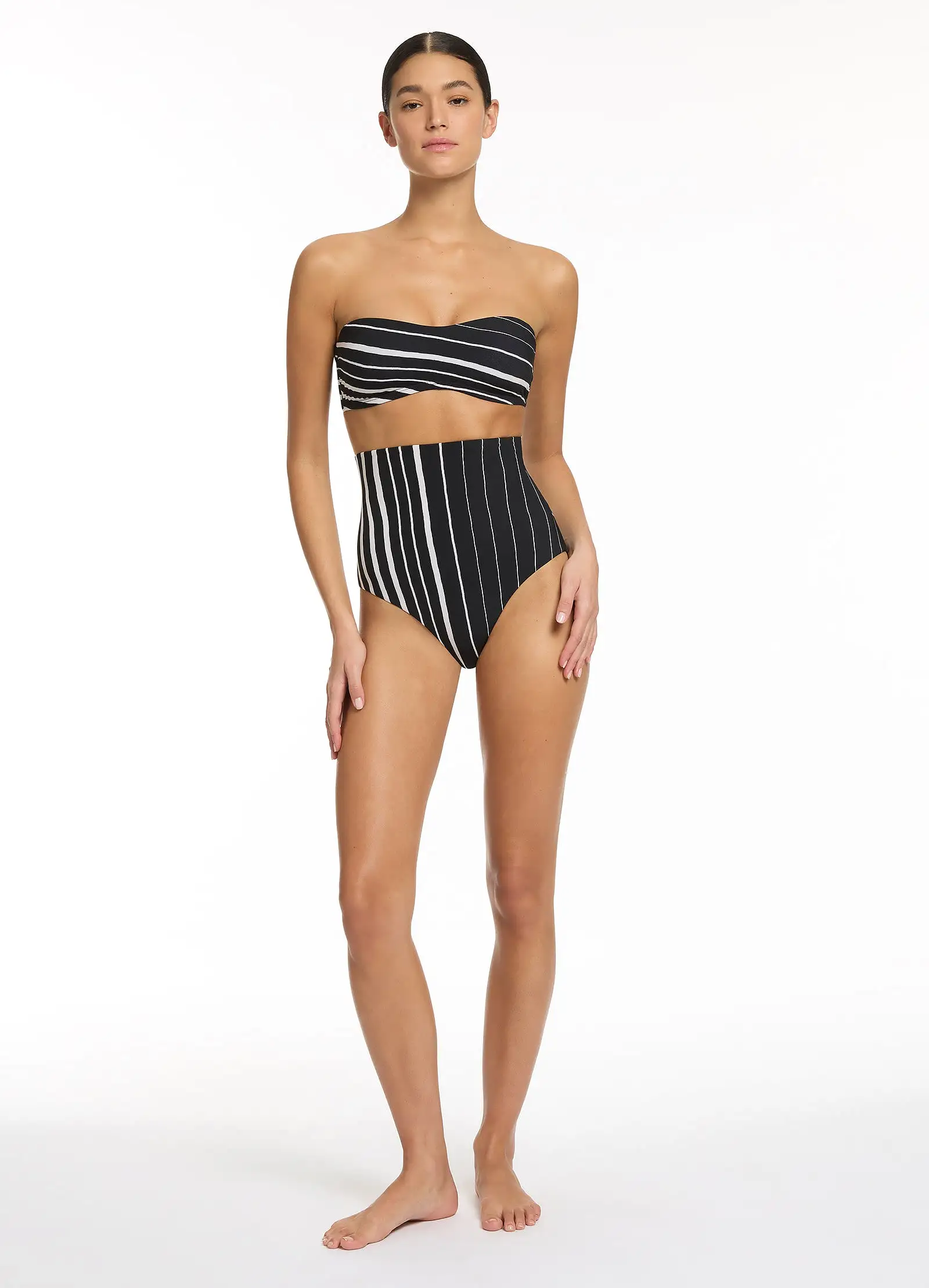 Lunar Stripe Ultra High Waist Bikini Bottom - Black/Chalk