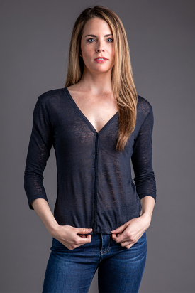 Majestic Stretch Linen Cardigan in Marine