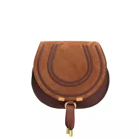 Marcie Mini Satchel Suede, Tan / Burgundy