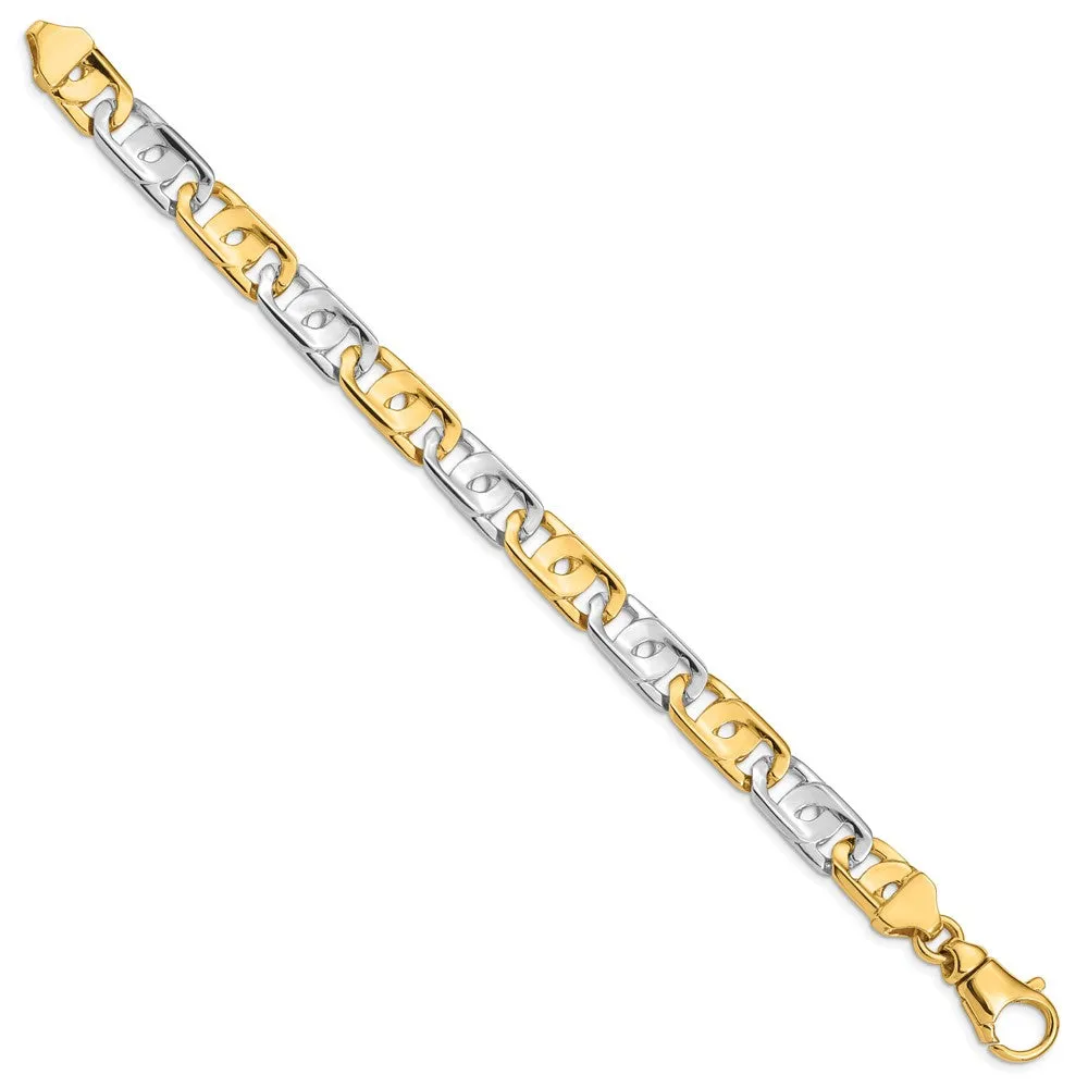 Men's 10mm 14K Two Tone Gold Fancy Anchor Chain Bracelet, 8.5 Inch