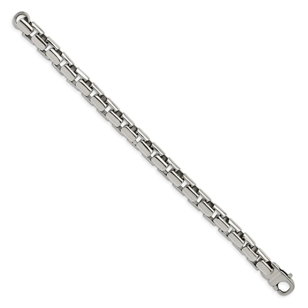 Men's 10mm Stainless Steel Fancy Square Box Chain Bracelet, 8.5 Inch