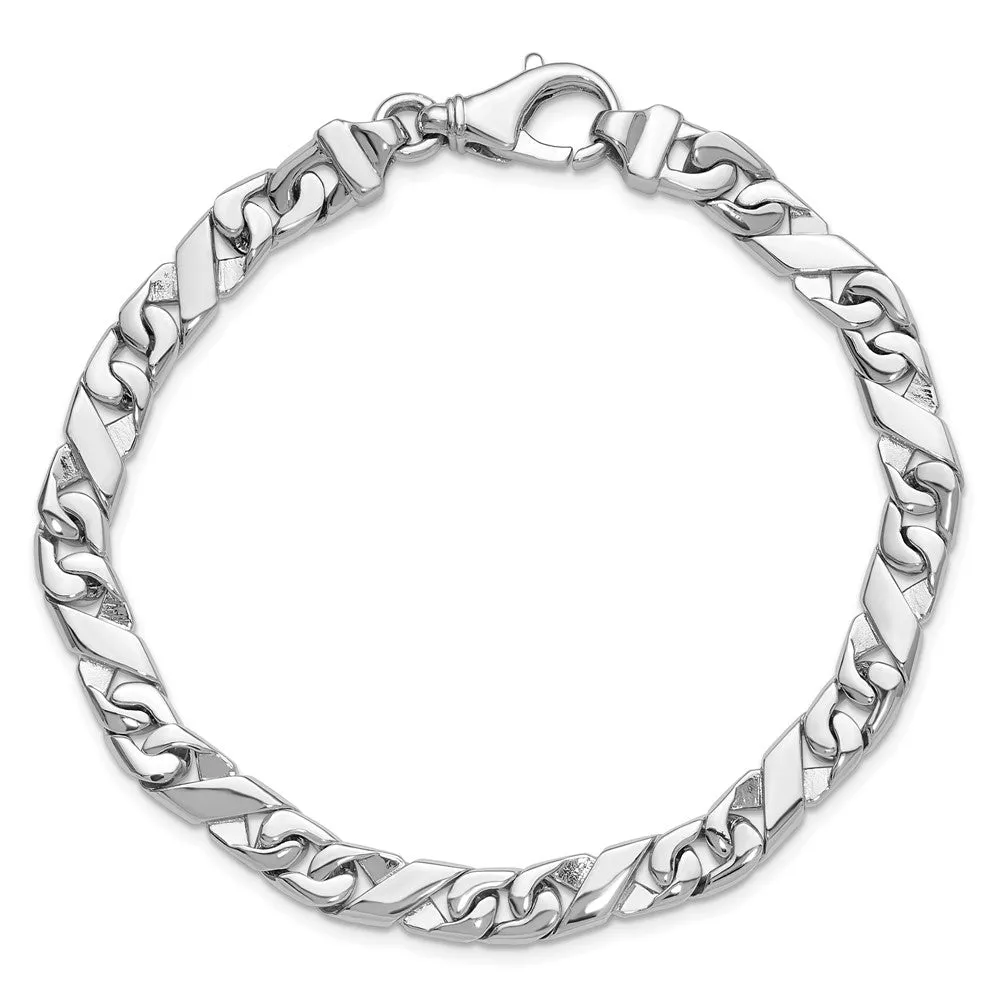 Men's 14k White Gold, 6.75mm Fancy XO Link Chain Bracelet, 9 Inch