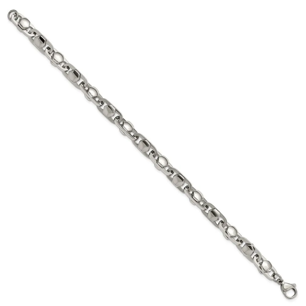 Men's 6.5mm Stainless Steel Fancy Cable Chain Bracelet, 8.25 Inch