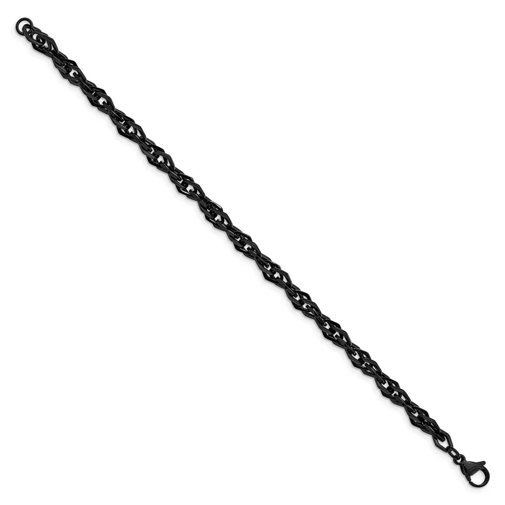 Mens 6mm Black Plated Stainless Steel Fancy Link Chain Bracelet, 9 In