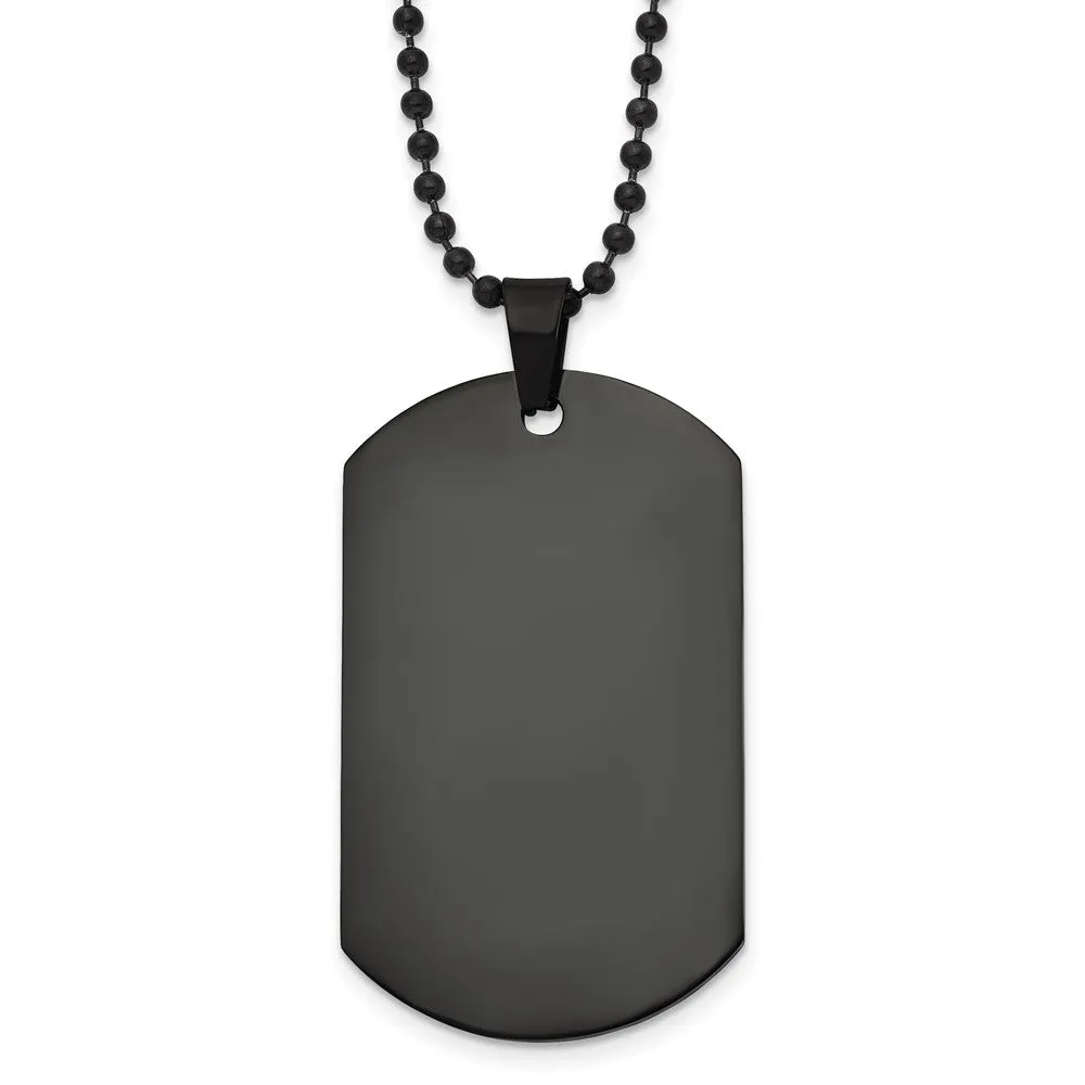 Men's Black Plated Stainless Steel Polished Dog Tag Necklace, 20 Inch