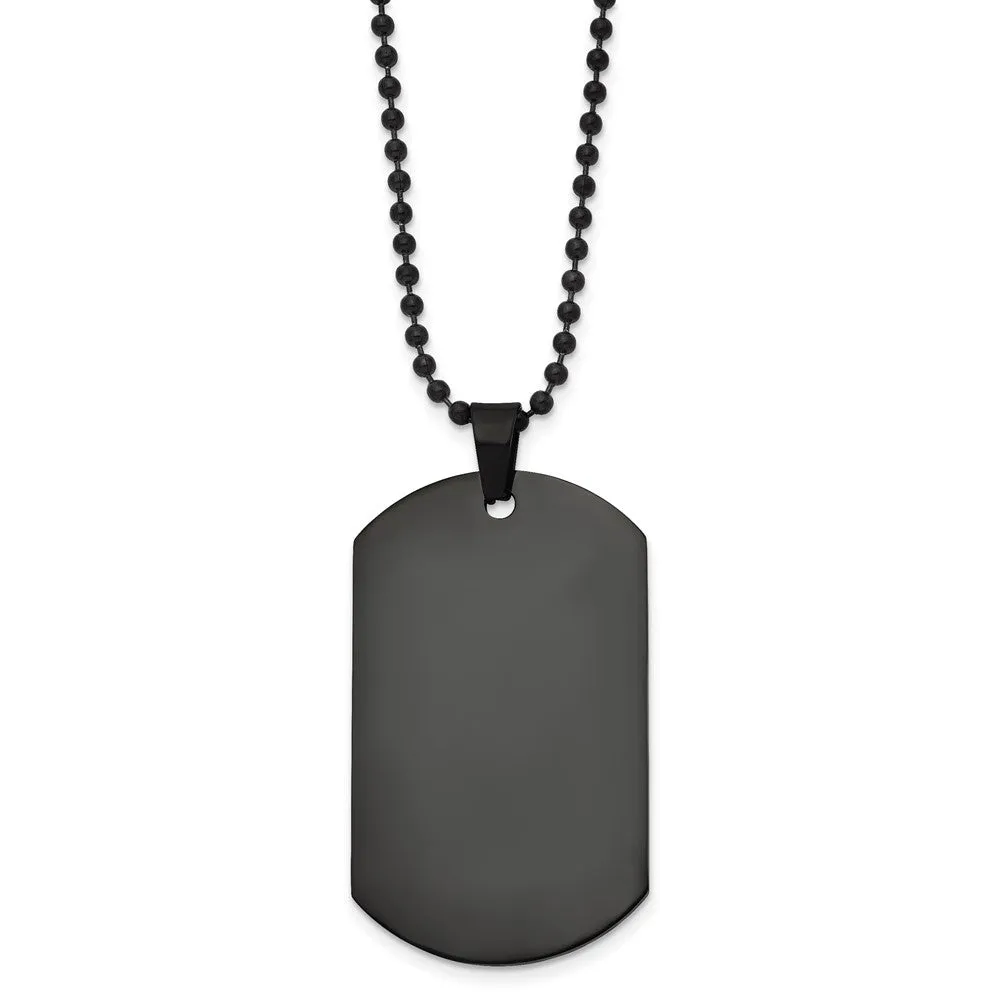 Men's Black Plated Stainless Steel Polished Dog Tag Necklace, 20 Inch