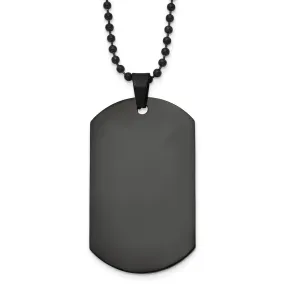 Men's Black Plated Stainless Steel Polished Dog Tag Necklace, 20 Inch