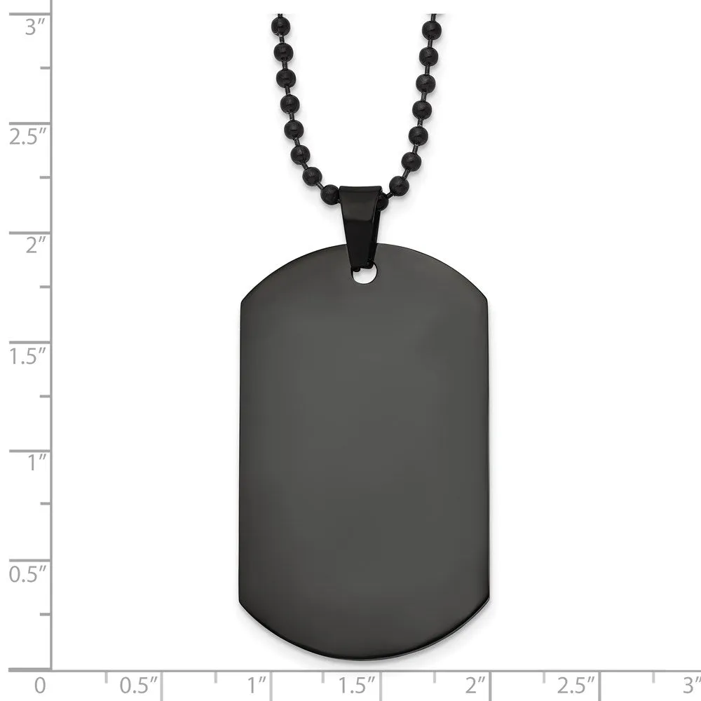 Men's Black Plated Stainless Steel Polished Dog Tag Necklace, 20 Inch