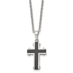 Men's Stainless Steel & Black Plated Small Cross Necklace, 22 Inch