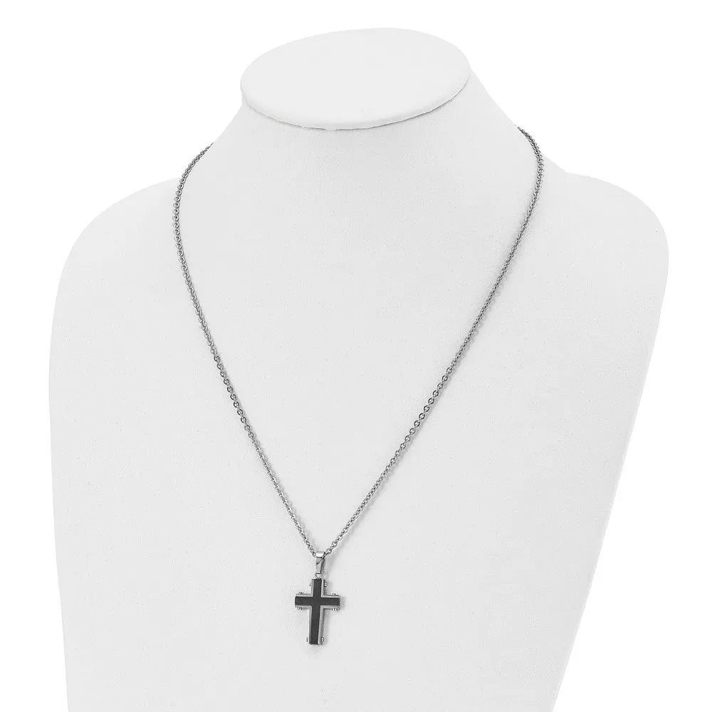 Men's Stainless Steel & Black Plated Small Cross Necklace, 22 Inch