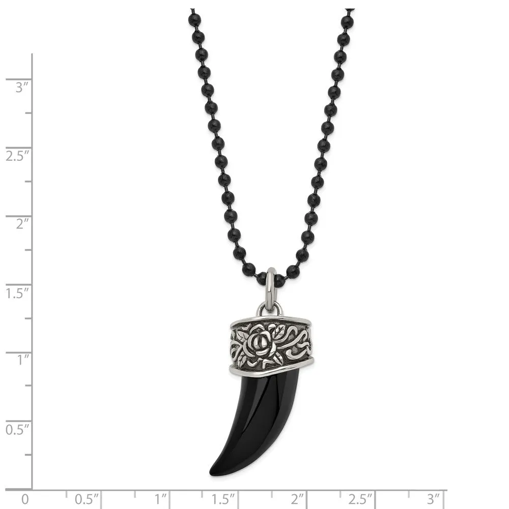 Mens Stainless Steel Antiqued & Black Plated 3D Claw Necklace, 20 Inch