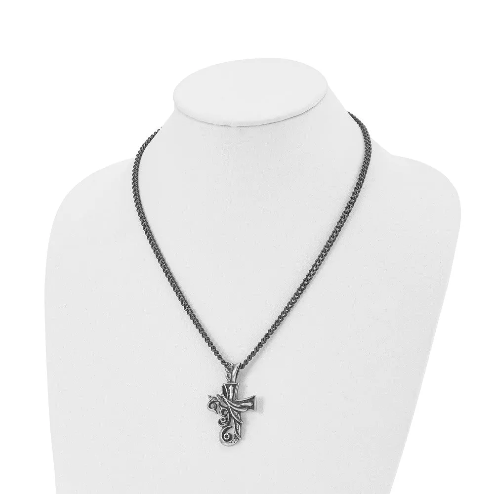 Men's Stainless Steel Antiqued Fancy Scroll Cross Necklace, 20 Inch