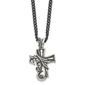 Men's Stainless Steel Antiqued Fancy Scroll Cross Necklace, 20 Inch