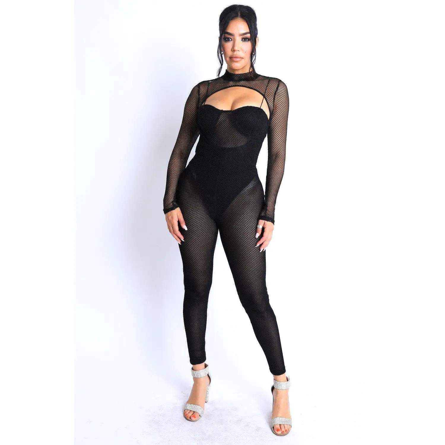 Mesh Crop Jumpsuit Set