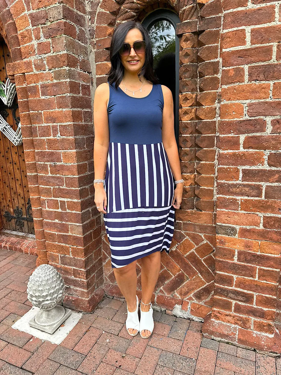 Navy Multi Stripe Strap Dress Gabriella