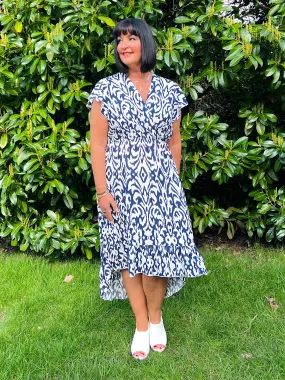 Navy Patterned Short Sleeve Dress Meg