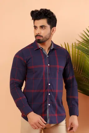 Navy Windowpane Casual Shirt FS Regular Fit