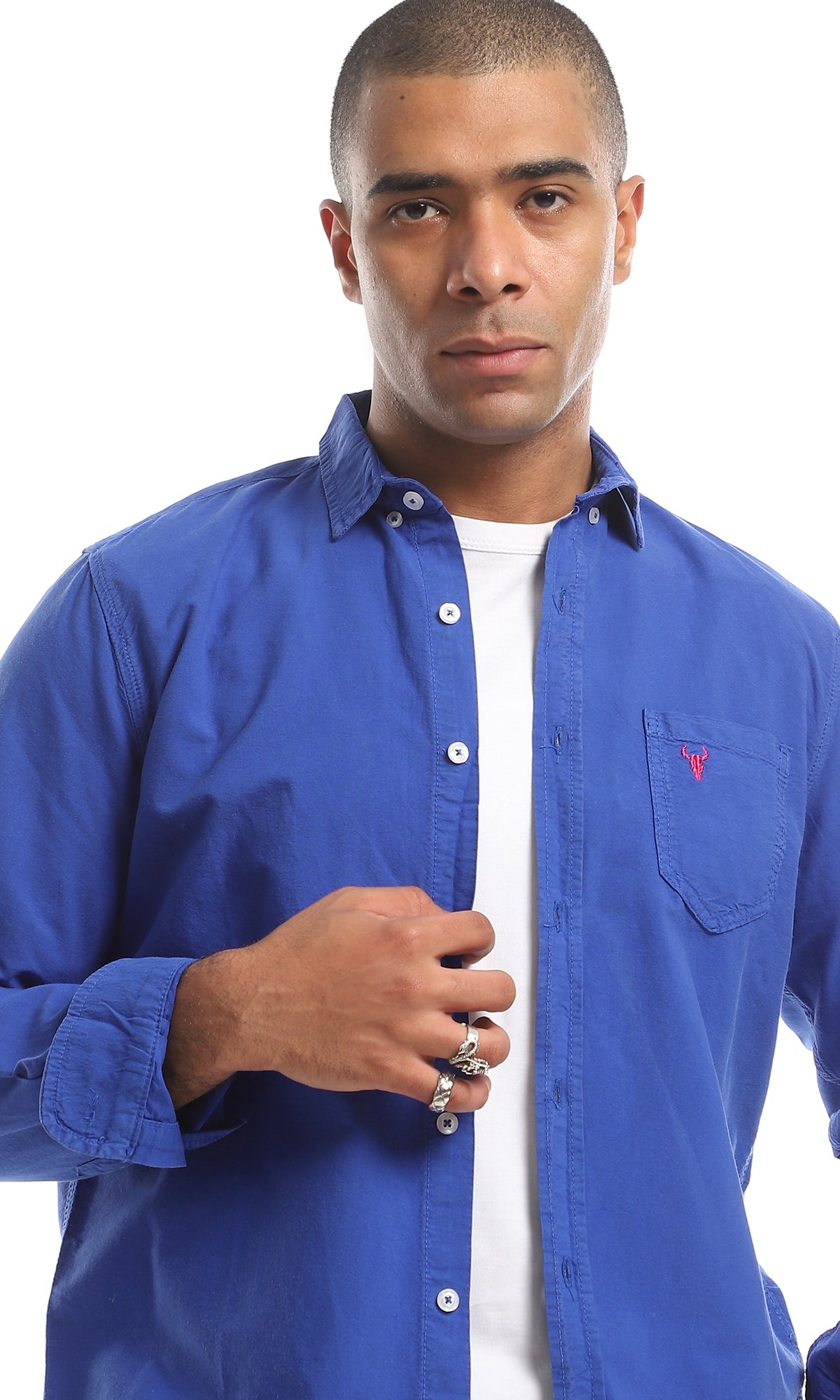 O157096 Classic Collar Full Buttoned Plain Shirt - Royal Blue