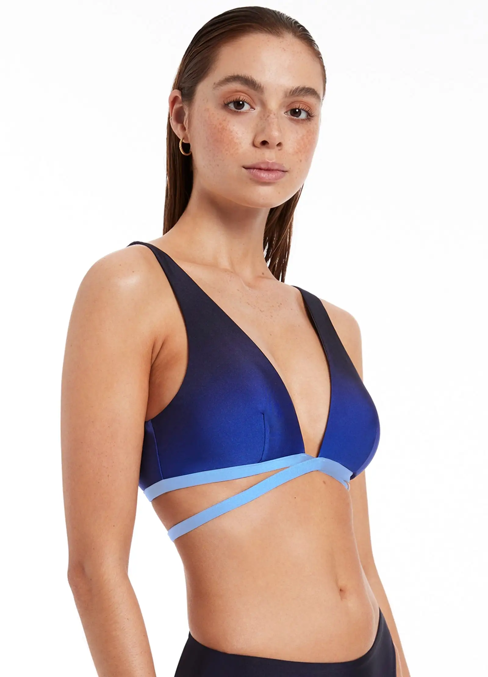 Oia Sunset Wrap Tie Plunge Top - Ocean